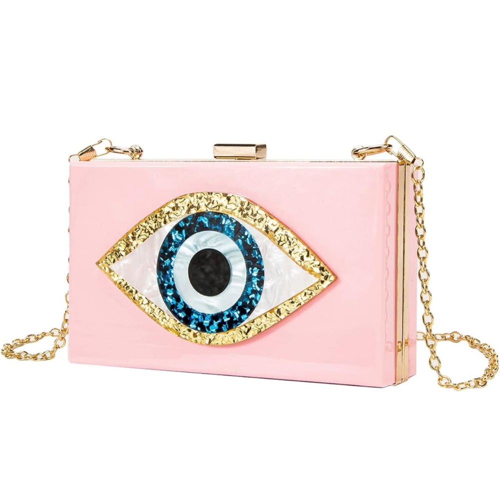 Evil eye 🧿 acrylic clutch pink color evening, shoulder bag